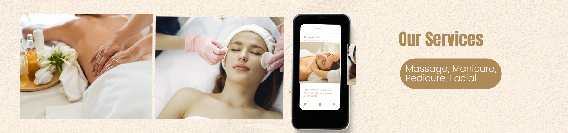 Beige Modern Phone Mockup Salon Services Instagram Post (1920 × 450 px)